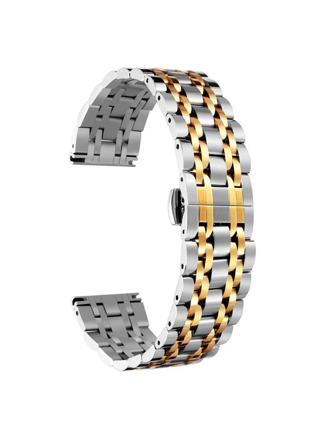 Binlun Stainless Steel Watch Strap 12mm-24mm Compatible with Samsung Galaxy Watch 6/5/4/3 Designed for Garmin Metal Watch Bands for Men/Women (Silver-Gold, 16mm) - Image 1