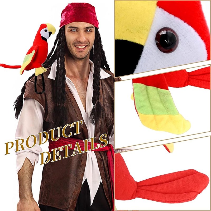 UOIENRT 2Pcs Pirate Hat Hat Skull Print & 10in Stuffed Parrot on Shoulder Pirate Costume Accessories for , School Play, Theater Performance - Image 4