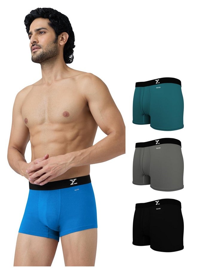 XYXX XYXX Men Cotton Trunk, Regular Fit, Solid, Pack of 4, XYTRNK4PCKN60L, Brilliant Blue+Legion Blue+Frost Grey+Black, L  - Image 1