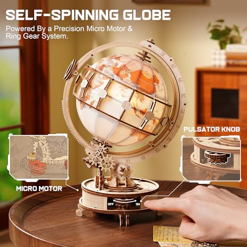 ROKR Illuminated Rotating Wooden Globe Puzzle185 Piece 3D Night Light Kit Educational Geography Model for Adults Teens 14 No Glue Needed - Image 5