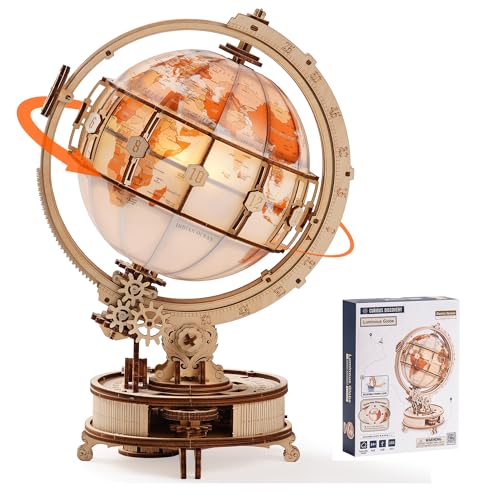 ROKR Illuminated Rotating Wooden Globe Puzzle185 Piece 3D Night Light Kit Educational Geography Model for Adults Teens 14 No Glue Needed - Image 1