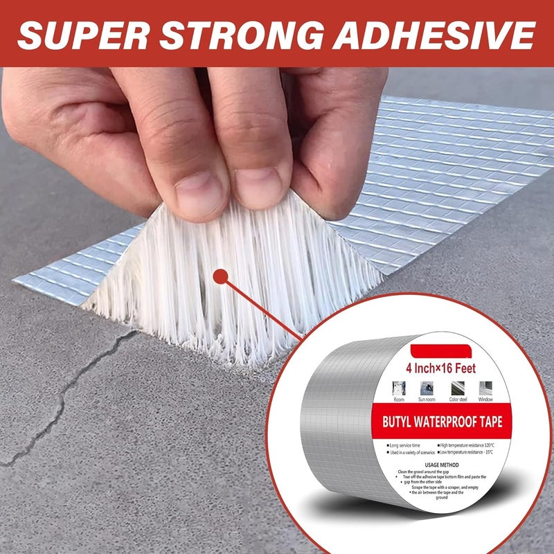 SWAMINE Super Strong Adhesive Waterproof tape Permanent Repair Aluminum Butyl Roof Water Leakage Solution Rubber Foil Suitable for Leak,surface Crack, Window Sill Gap,Sealing,Tank 4 Inch (10CM*5M (Pack Of 5) - Image 3
