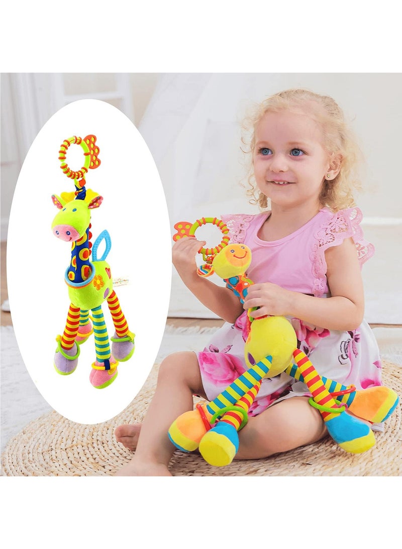 YelaJoy Giraffe Hanging Rattle Toys, Soft Baby Hanging Toys, 15 Inch Baby Rattle Crinkle Squeaky Toys, Stroller Car Seat Crib Plush Animal Activity Toys Gift for Newborn Infant 0 3 6 9 12 Months - Image 1