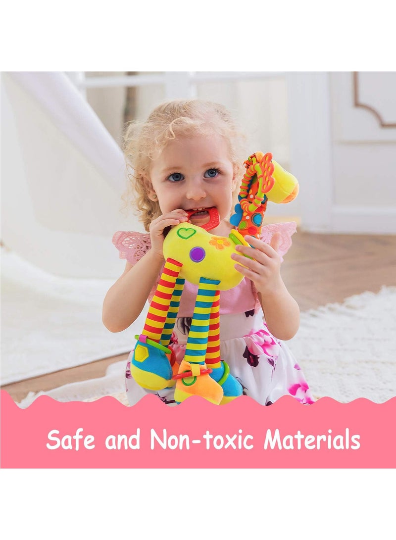 YelaJoy Giraffe Hanging Rattle Toys, Soft Baby Hanging Toys, 15 Inch Baby Rattle Crinkle Squeaky Toys, Stroller Car Seat Crib Plush Animal Activity Toys Gift for Newborn Infant 0 3 6 9 12 Months - Image 2