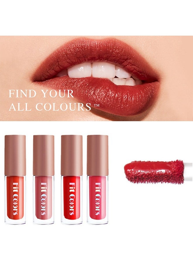 Fit Colors مجموعة ملمع الشفاه - 4 قطع 4 ألوان غير لامع أحمر الشفاه السائل ماكياج مجموعة، ماتي مخملي طويل الأمد ارتداء غير لاصق كوب لا تتلاشى ماء الشفاه الملمع (# 01)  - Image 3