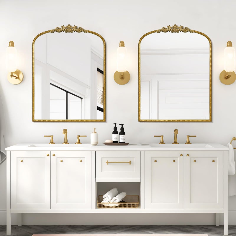WallBeyond Gold Vintage Mirror for Vanity 24x32 Inch, Gold Antique Mirror with Ornate Frame, Arched Vintage Wall for Bathroom, Living Room, Fireplace, Entryway - Image 4