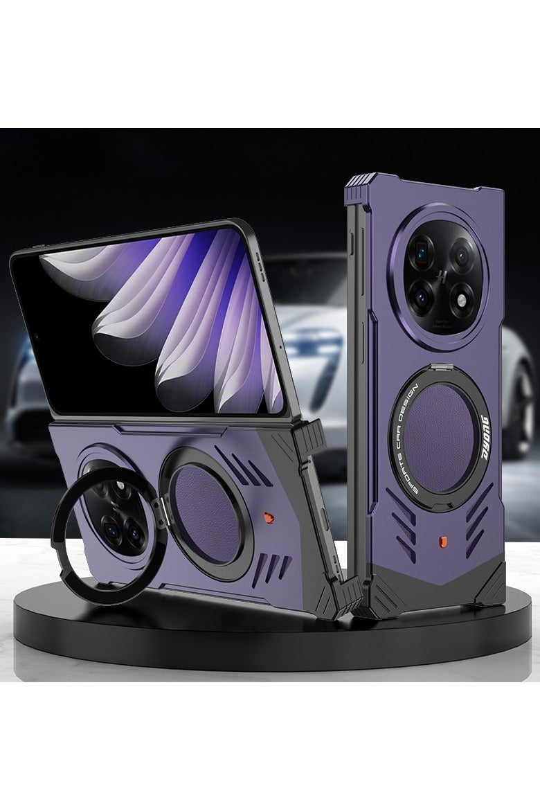 عام غطاء متوافق مع أوبو فايند N5، مصمم لتبديد الحرارة مع ملمس معدني بدون إطار، مزود بغطاء انزلاقي قفل ميكانيكي وحامل مغناطيسي دوار 360 درجة. - Image 1