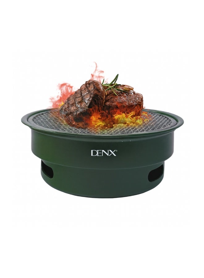 Denx DINEX Electric Grill, Portable Outdoor Grill with Non-Stick Surface, Removable Grease Tray, Compact Travel Round Grill for Camping, Picnics, Gardens, and Patio Cooking, DX2812 - Image 1