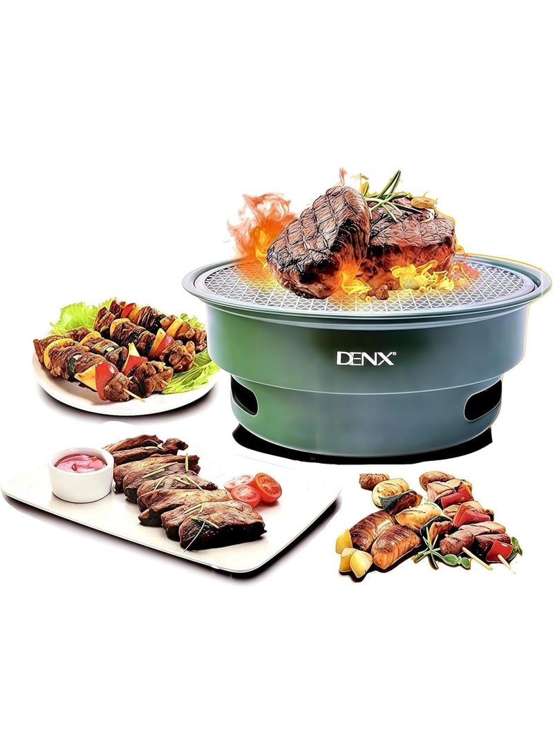 Denx DINEX Electric Grill, Portable Outdoor Grill with Non-Stick Surface, Removable Grease Tray, Compact Travel Round Grill for Camping, Picnics, Gardens, and Patio Cooking, DX2812 - Image 2