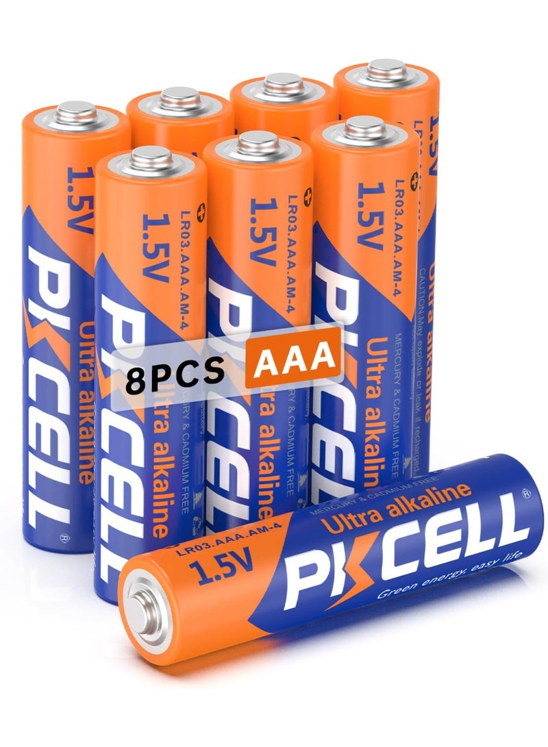 بي كي سيل AAA Batteries 8 Pack, Triple A Batteries, 1.5V High-Performance Alkaline Battery for Flashlights Keyboards Clocks Toys Remote Controls, 10-Year Shelf Life - Image 1