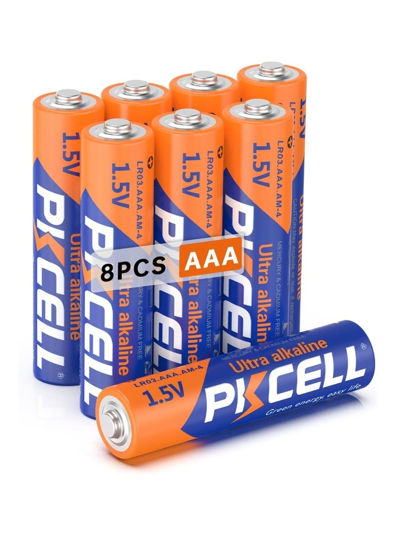 بي كي سيل AAA Batteries 8 Pack, Triple A Batteries, 1.5V High-Performance Alkaline Battery for Flashlights Keyboards Clocks Toys Remote Controls, 10-Year Shelf Life - Image 1