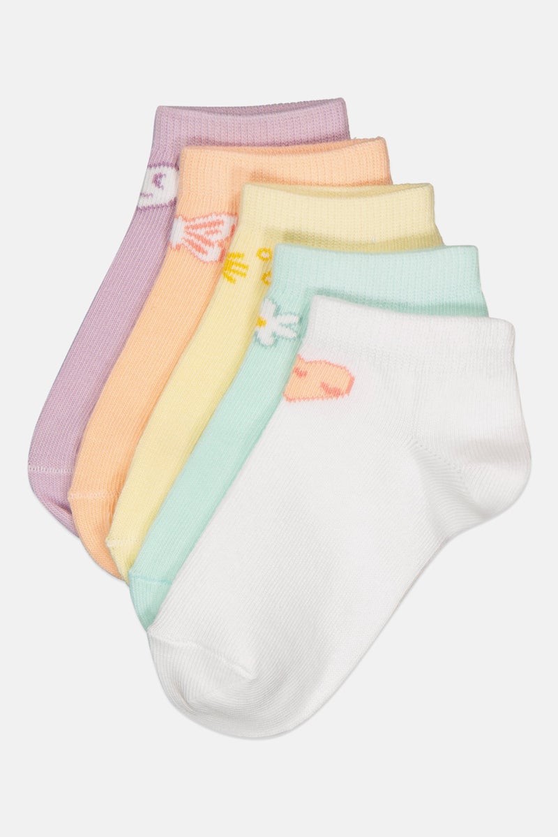 bebe Toddlers Girl 5 Pairs Brand Logo Ankle Sock, Multicolor - Image 1