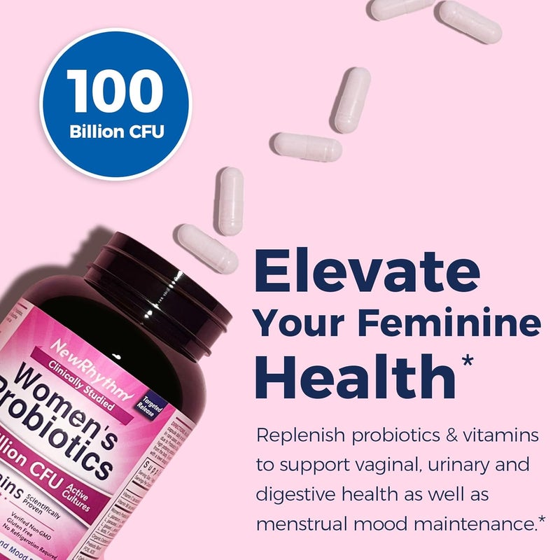 NewRhythm Probiotics for Women P5P Vitamin C  Organic Cranberry 100 Billion CFU 18 Strains Prebiotics  Probiotics Vaginal Probiotics for Digestive Health  PH Balance 60 Capsules No Dairy - Image 2