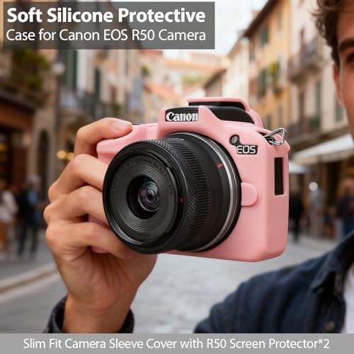 Frevyve Case for Canon EOS R50 Camera, Soft Silicone Protective Case, Anti-Scratch, Slim Fit Sleeve Cover with Screen Protector Accessories for Canon R50 (Jelly Pink) - Image 2
