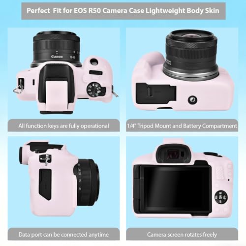 Frevyve Case for Canon EOS R50 Camera, Soft Silicone Protective Case, Anti-Scratch, Slim Fit Sleeve Cover with Screen Protector Accessories for Canon R50 (Jelly Pink) - Image 4