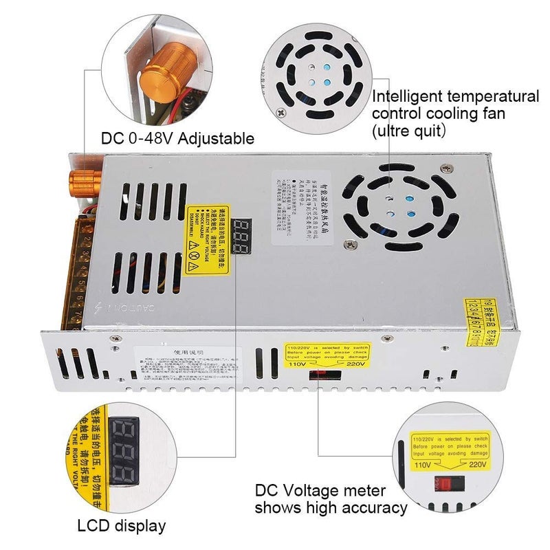 Titoe Adjustable DC Power Voltage Converter AC 110V-220V to DC 0-48V 10A Module Switching Power Supply Digital Display 480W Voltage Regulator Transformer Built in Cooling Fan - Image 3