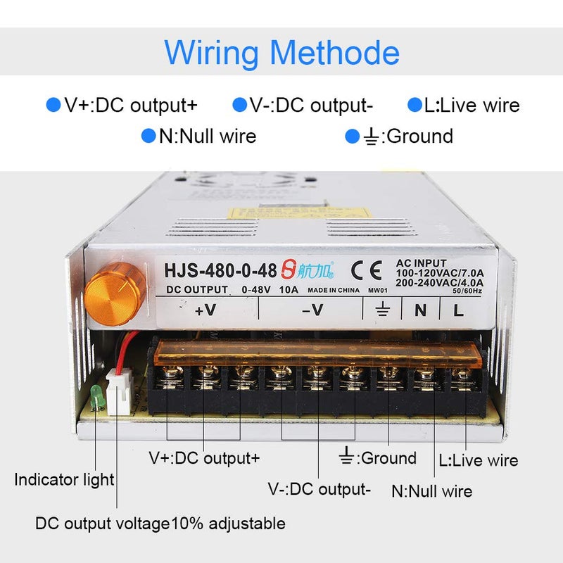 Titoe Adjustable DC Power Voltage Converter AC 110V-220V to DC 0-48V 10A Module Switching Power Supply Digital Display 480W Voltage Regulator Transformer Built in Cooling Fan - Image 4