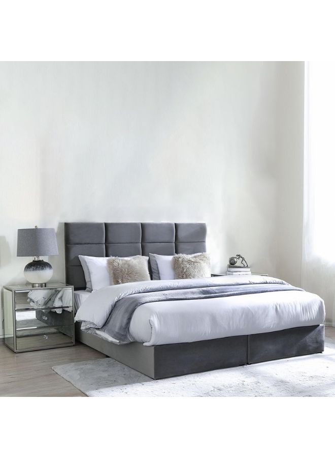 Karnak Square Design Upholstered Velvet Bed Frame Bedroom Furniture Strong And Sturdy Modern Design Wooden Bed | Quiet & Comfortable Bed (King - 180x200cm, Grey) - Image 1