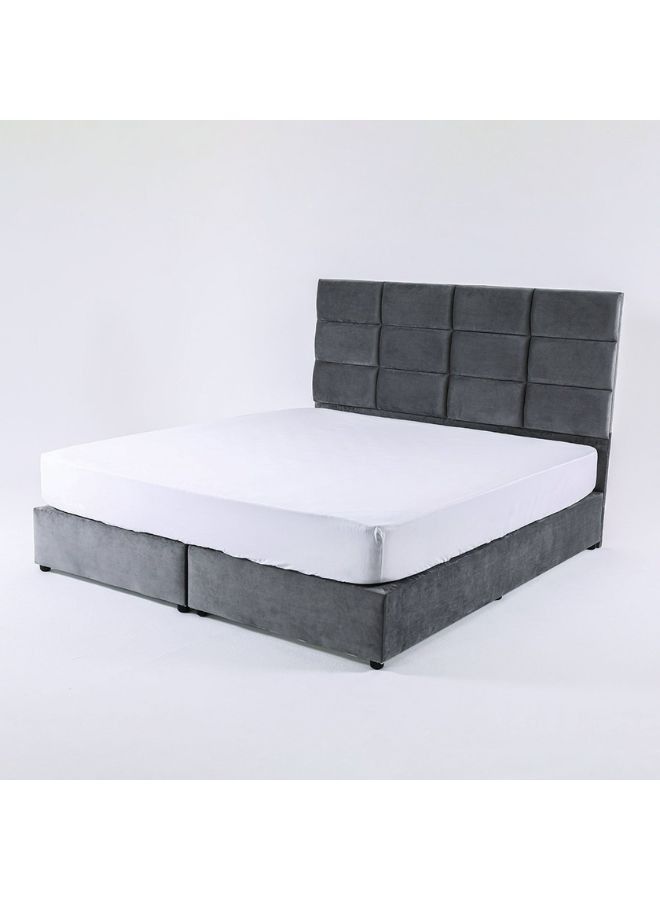 Karnak Square Design Upholstered Velvet Bed Frame Bedroom Furniture Strong And Sturdy Modern Design Wooden Bed | Quiet & Comfortable Bed (King - 180x200cm, Grey) - Image 3