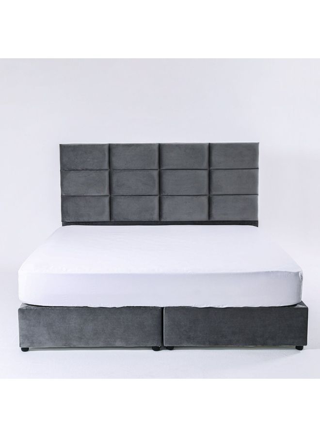 Karnak Square Design Upholstered Velvet Bed Frame Bedroom Furniture Strong And Sturdy Modern Design Wooden Bed | Quiet & Comfortable Bed (King - 180x200cm, Grey) - Image 2