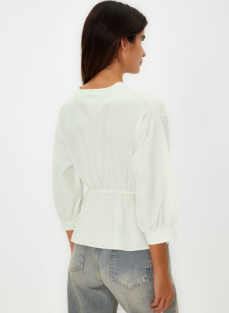 trendyol Stone Double Breasted Tie Detailed Woven Blouse TWOSS21BZ0287 - Image 5