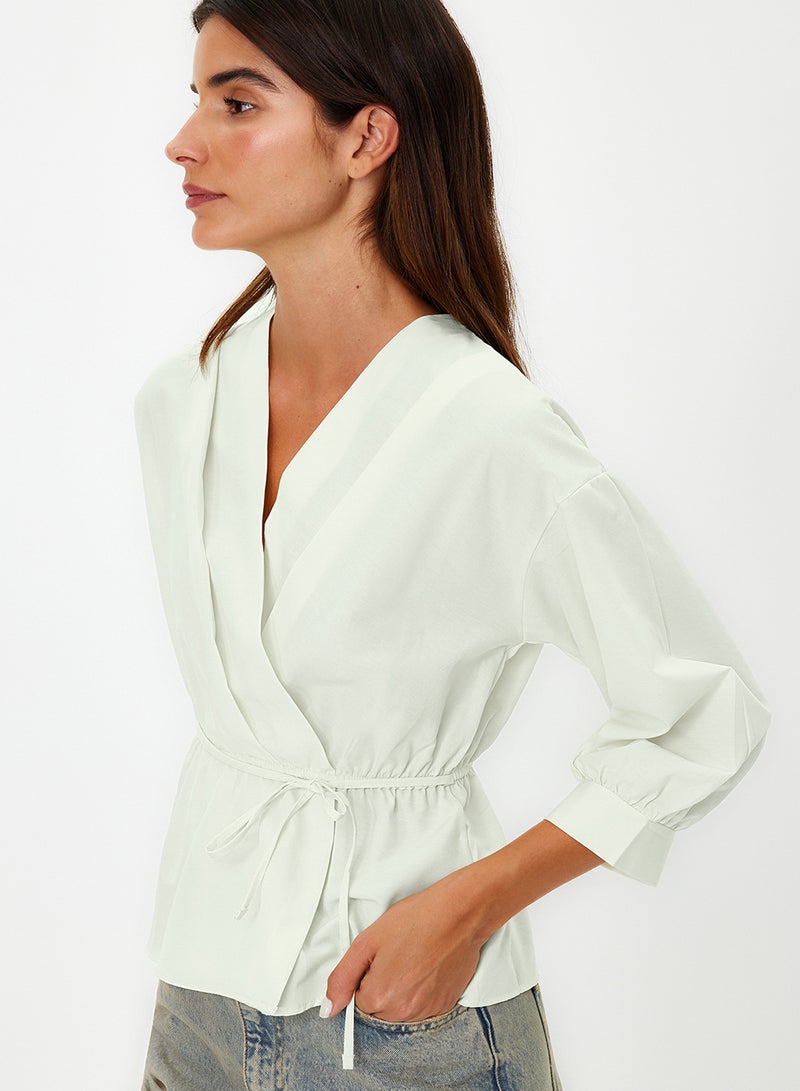 trendyol Stone Double Breasted Tie Detailed Woven Blouse TWOSS21BZ0287 - Image 3