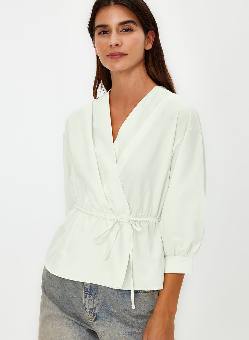 trendyol Stone Double Breasted Tie Detailed Woven Blouse TWOSS21BZ0287 - Image 1