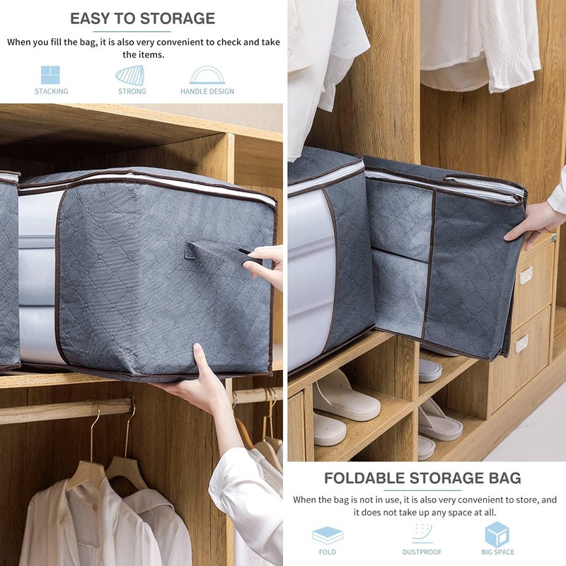 Clothes Storage Bag 90L, Large Capacity Organizer with Thick Non-woven Fabric for Comforters, Bedding, Blankets, Foldable with Clear Window, 3 Pack - Image 5