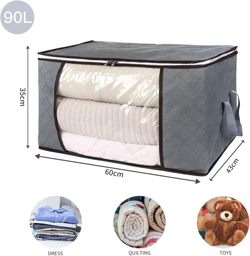 Clothes Storage Bag 90L, Large Capacity Organizer with Thick Non-woven Fabric for Comforters, Bedding, Blankets, Foldable with Clear Window, 3 Pack - Image 2