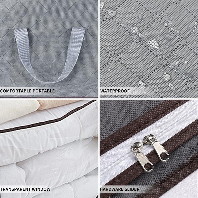 Clothes Storage Bag 90L, Large Capacity Organizer with Thick Non-woven Fabric for Comforters, Bedding, Blankets, Foldable with Clear Window, 3 Pack - Image 4
