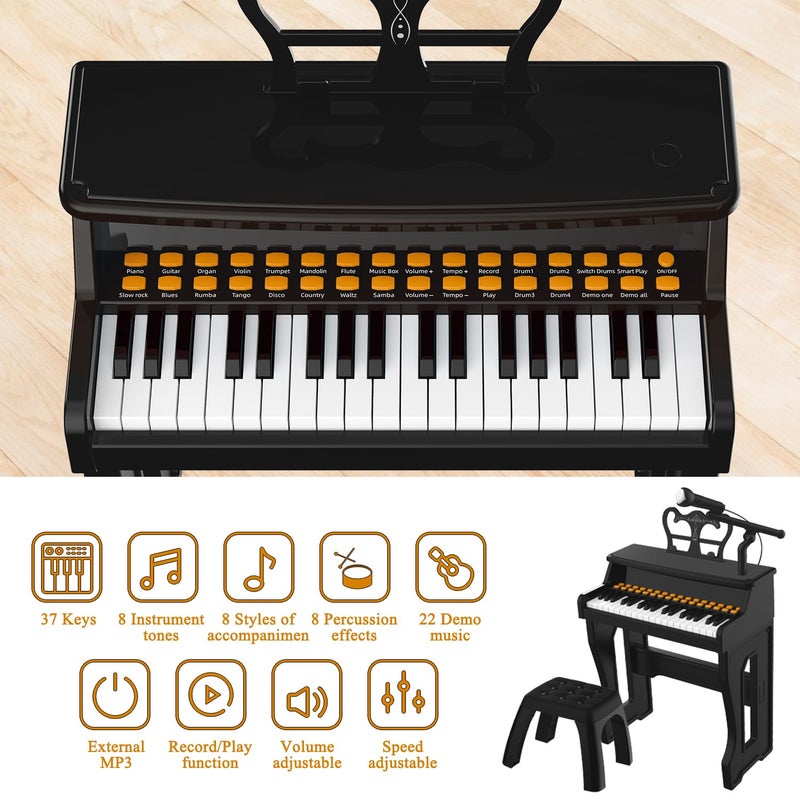 Dollox Keyboard Piano for Kids, Toddler Piano Toys 37 Keys Kid Musical Instruments Electric Keyboard Baby Pianos for Beginners Mini Music Toy with Stool, Birthday Gift for Age 3 4 5 6 Years Old - Image 2