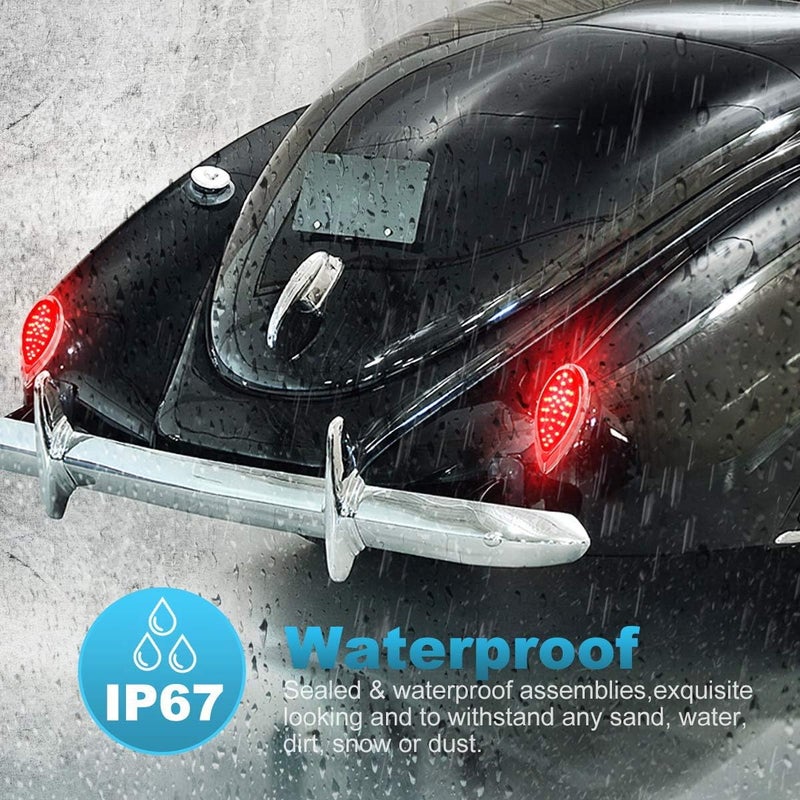 Partsam 2Pcs Red 35 LED Chrome Tear Drop Tail Lights - Image 2