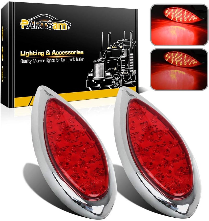 Partsam 2Pcs Red 35 LED Chrome Tear Drop Tail Lights - Image 1