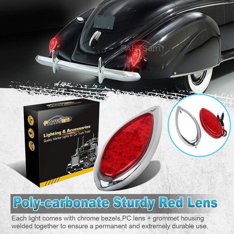 Partsam 2Pcs Red 35 LED Chrome Tear Drop Tail Lights - Image 3
