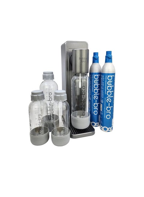 bubble-bro Origin Sparkling Water Maker Family Pack - with 2 x 60L CO2 Cylinders, 1 x additional 1L bottle & 2 x 500ml bottles (Metallic Grey)
