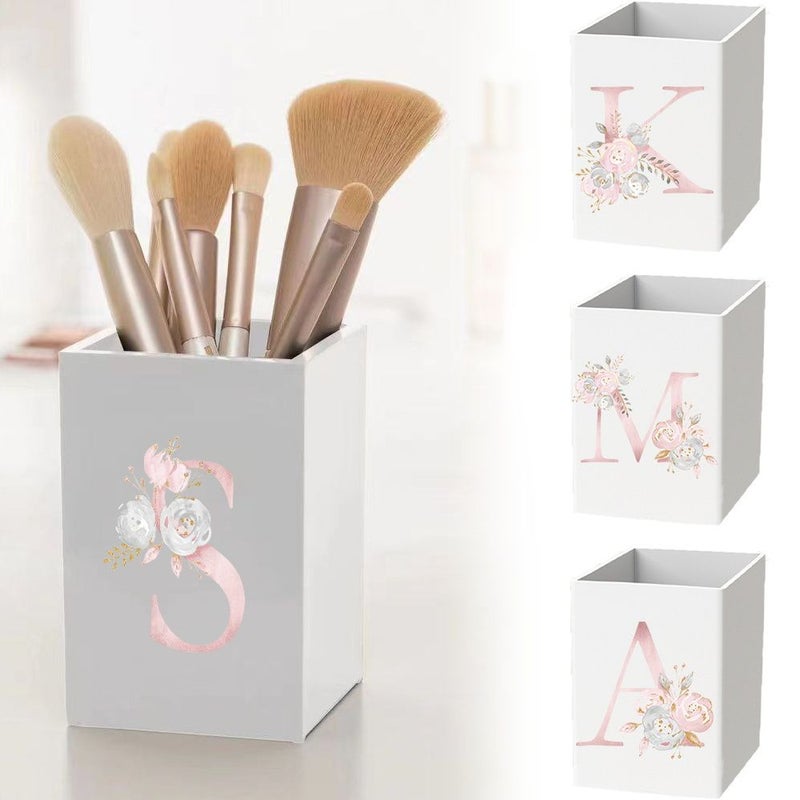 A Stylish Letter Printed Pen Holder Storage Box Perfect For Organizing Makeup Brushes And Stationery On Your Desk Excellent Gift For Valentine Day Holiday Presents - Image 1