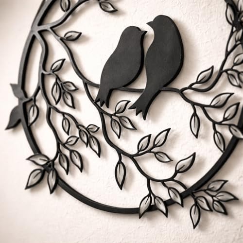 Camin Bird Design Wooden Wall Decor | Wall Hanging Art for Living Room, Bedroom, Office | 3D Laser Cut MDF Wall Panel | Modern Home Decoration -Black - Image 2