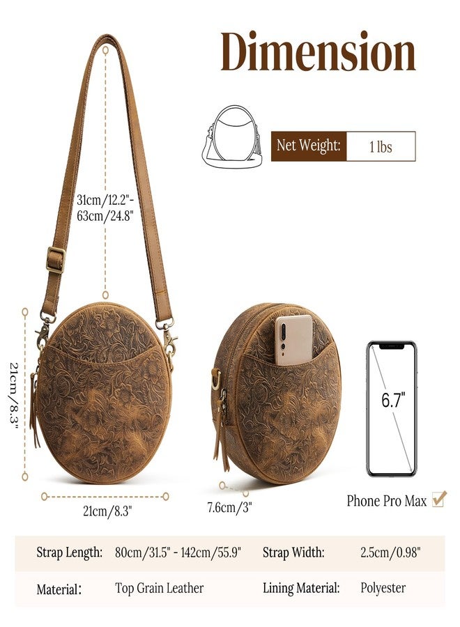 S-ZONE Leather Crossbody Bags for Women Trendy Circle Cross Body Shoulder Bag Designer Round Purses - Image 5