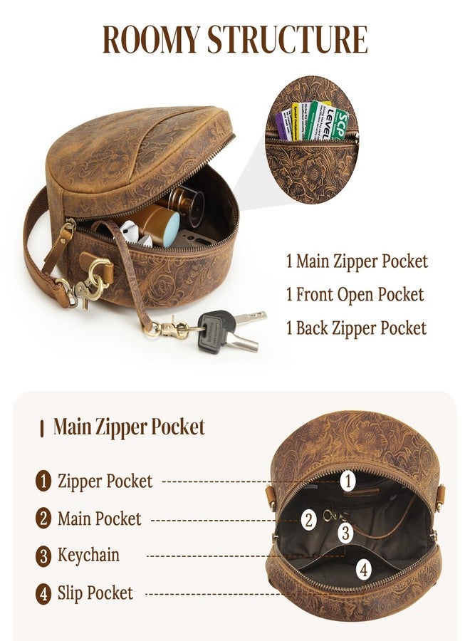 S-ZONE Leather Crossbody Bags for Women Trendy Circle Cross Body Shoulder Bag Designer Round Purses - Image 4