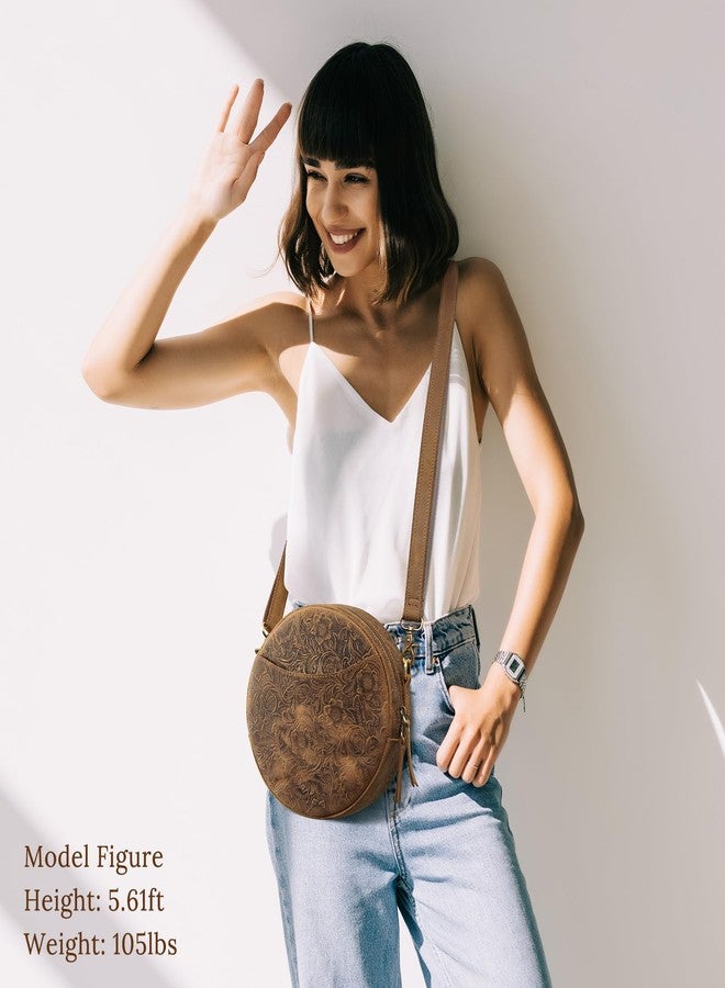 S-ZONE Leather Crossbody Bags for Women Trendy Circle Cross Body Shoulder Bag Designer Round Purses - Image 2
