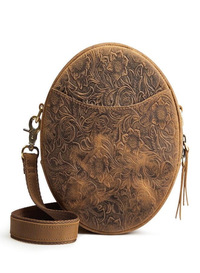 S-ZONE Leather Crossbody Bags for Women Trendy Circle Cross Body Shoulder Bag Designer Round Purses - Image 1