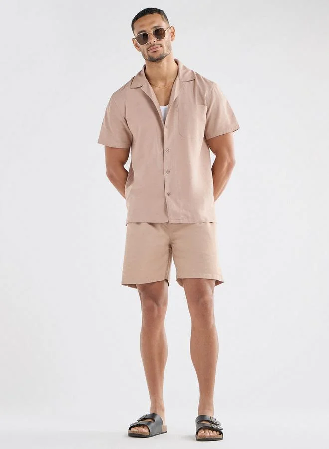 Splash FAV Regular Fit Solid Shirt with Camp Collar and Short Sleeves