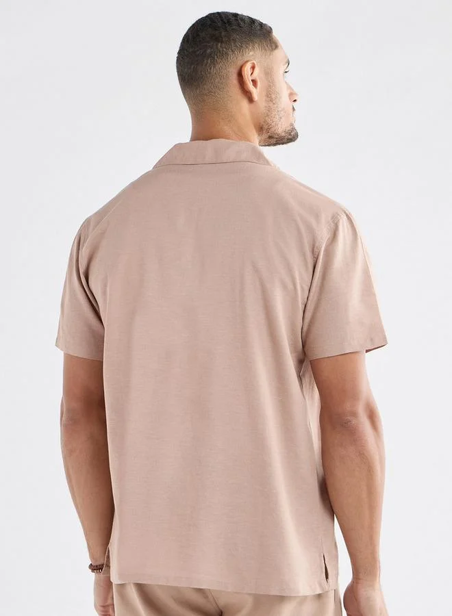 Splash FAV Regular Fit Solid Shirt with Camp Collar and Short Sleeves