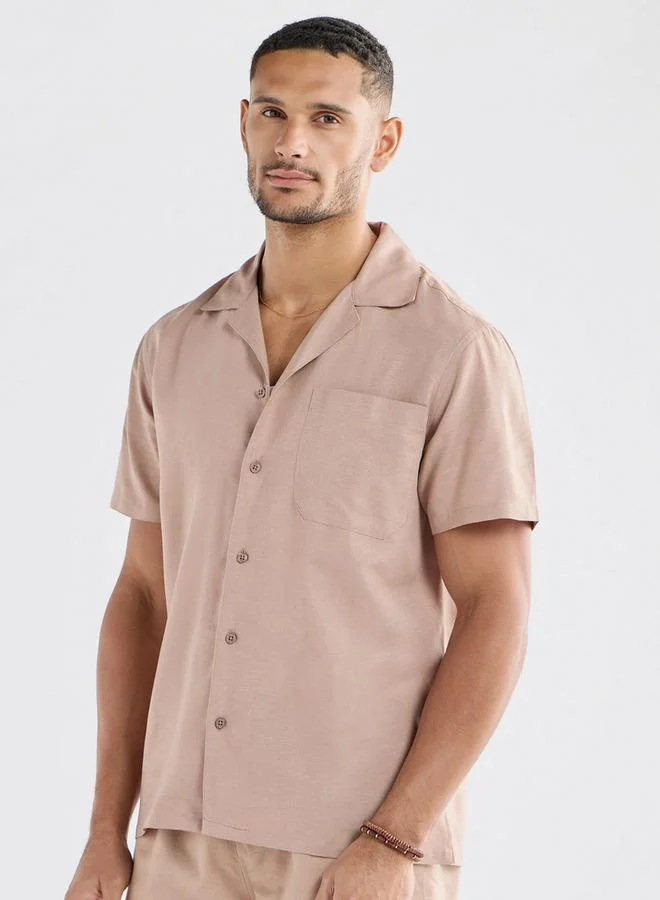 Splash FAV Regular Fit Solid Shirt with Camp Collar and Short Sleeves