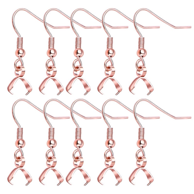 50pcs Stainless Steel Earring Hooks with Pendant Clasp Hypoallergenic Ear Wire Buckle Fish Hooks Dangle Earrings for Women DIY Jewelry Making Findings Rose Gold