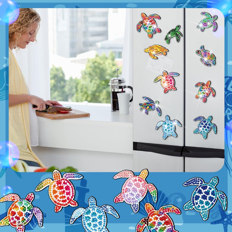 Remuuly 30 Pcs Turtle Diamond Painting Magnets Summer Beach Diamond Art Magnet Kits for Adults Sea Turtle Ocean Animal 5D Rhinestones Refrigerator Magnetic Stickers for Fridge DIY Crafts Gifts - Image 2