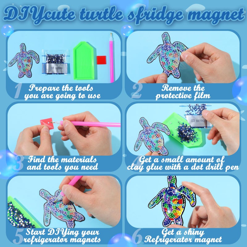 Remuuly 30 Pcs Turtle Diamond Painting Magnets Summer Beach Diamond Art Magnet Kits for Adults Sea Turtle Ocean Animal 5D Rhinestones Refrigerator Magnetic Stickers for Fridge DIY Crafts Gifts - Image 3