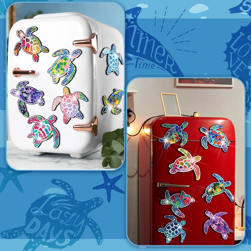 Remuuly 30 Pcs Turtle Diamond Painting Magnets Summer Beach Diamond Art Magnet Kits for Adults Sea Turtle Ocean Animal 5D Rhinestones Refrigerator Magnetic Stickers for Fridge DIY Crafts Gifts - Image 4