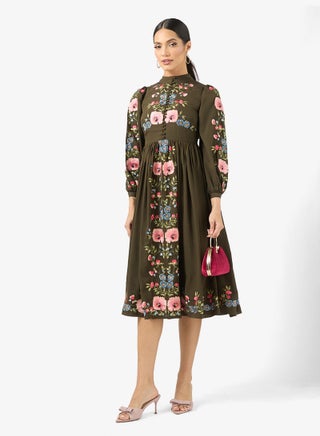 Frock and Frill Embroidered Balloon Sleeve Dress | Best Price Qatar | Doha
