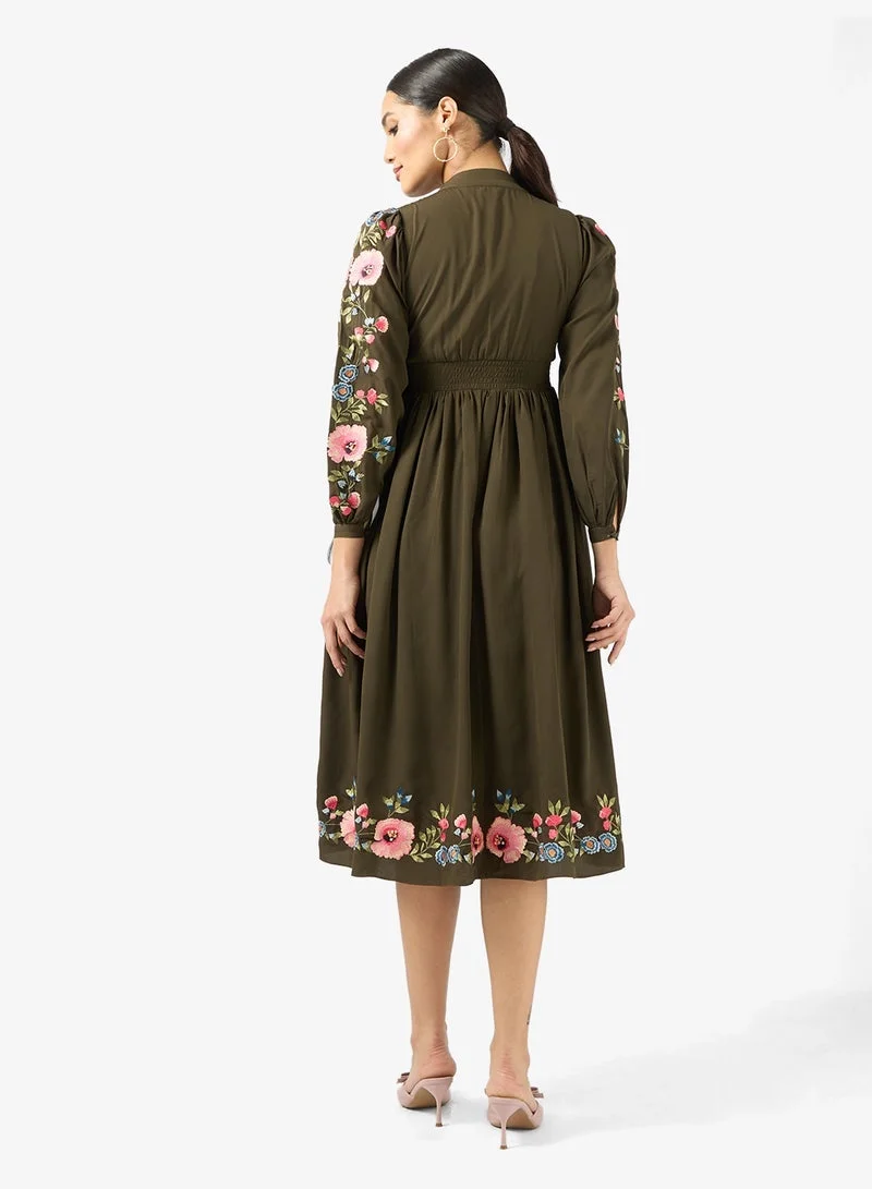 Frock and Frill Embroidered Balloon Sleeve Dress
